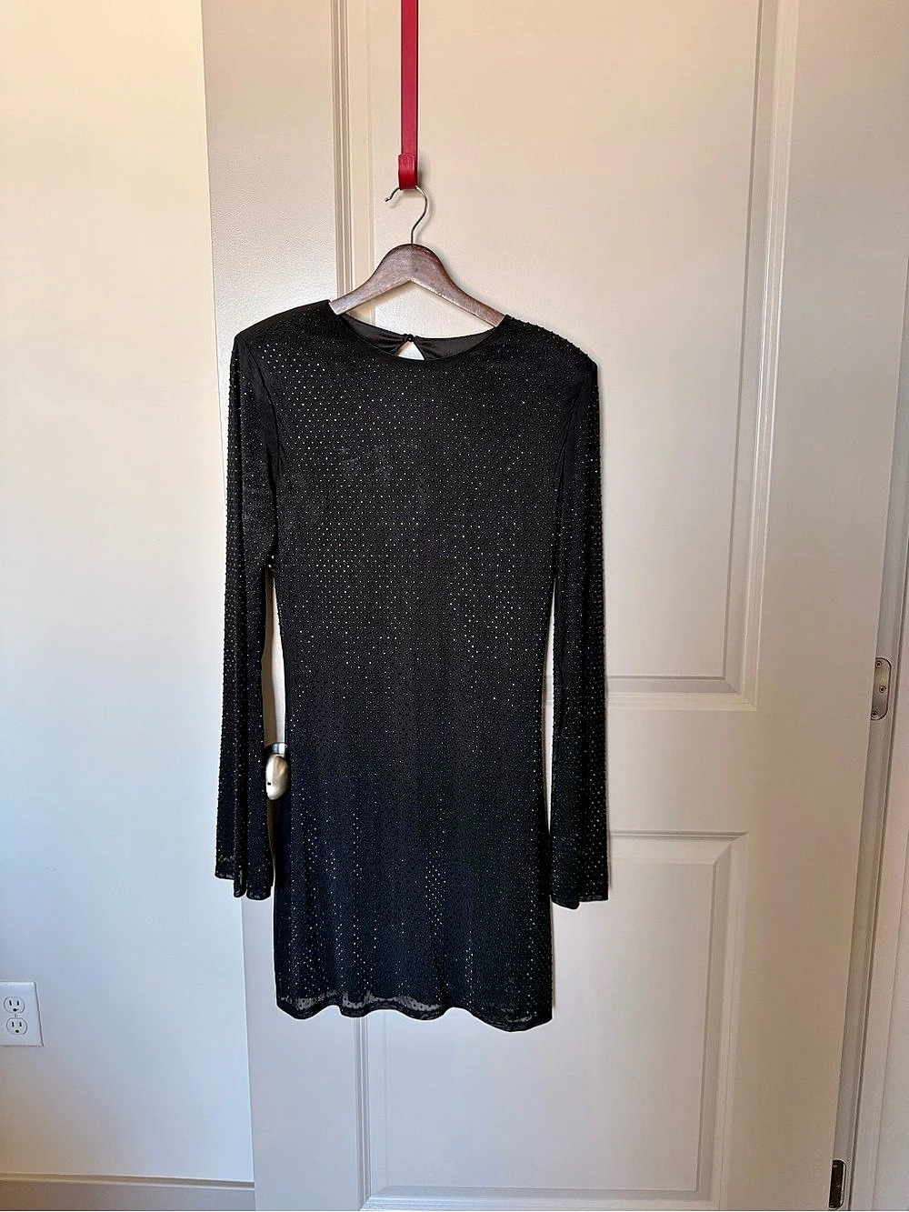 Fashion Nova Lexi Backless Rhinestone Mesh Mini Dress Black